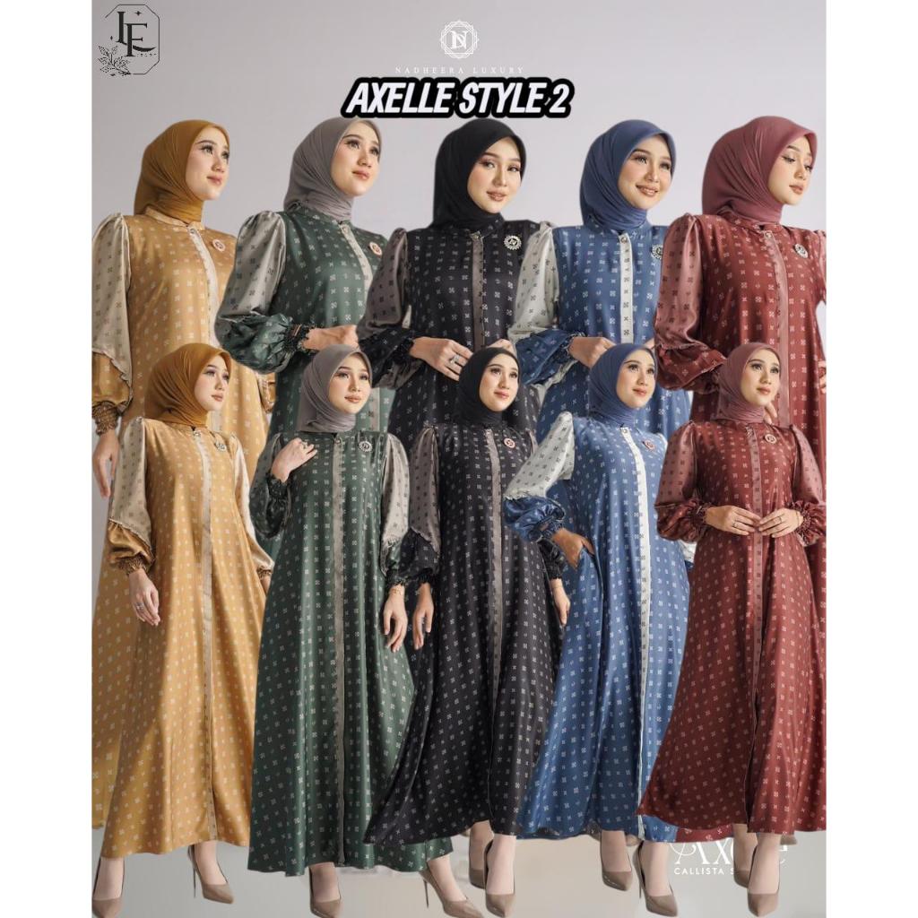 AXELLE DRESS DAN MIDI STYLE 2 by Nadheera Luxury Ori Terbaru, Gamis Motif, Gamis silk premium, Gamis