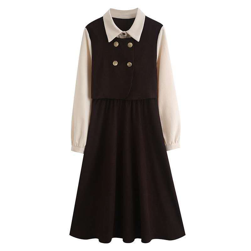 Dress Gamis Wanita Kerah Kemeja Kasual Vintage Korea Style