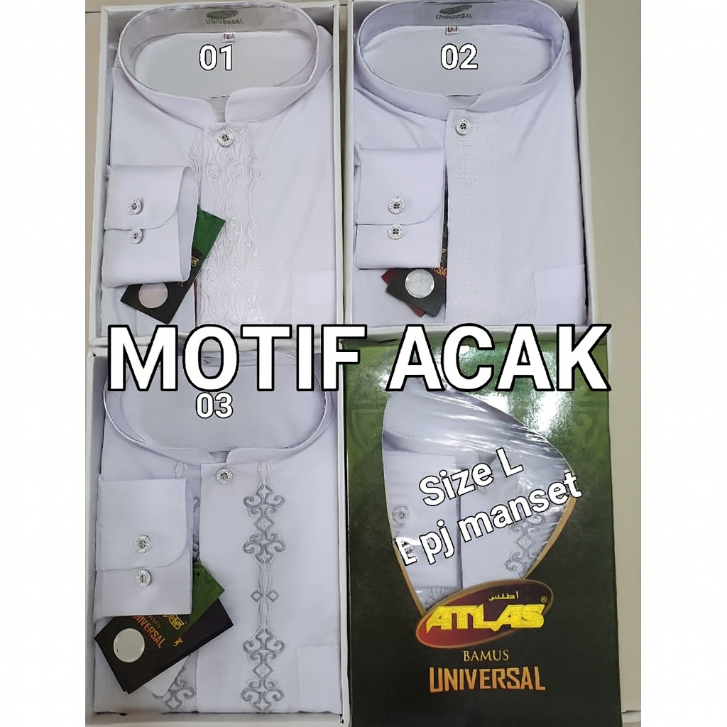 ATLAS Baju koko universal lengan panjang manset warna putih solid asli original pria dewasa fashion 