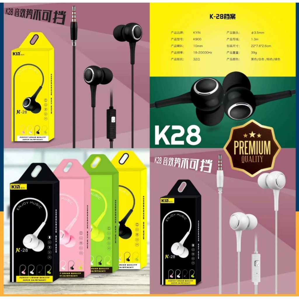 [PREMIUM] ELCOM Earphone KYIN K28 Hi-Fi Stereo - Headset K28 Wired In-Ear 3.5mm Jack - Suara Jernih 