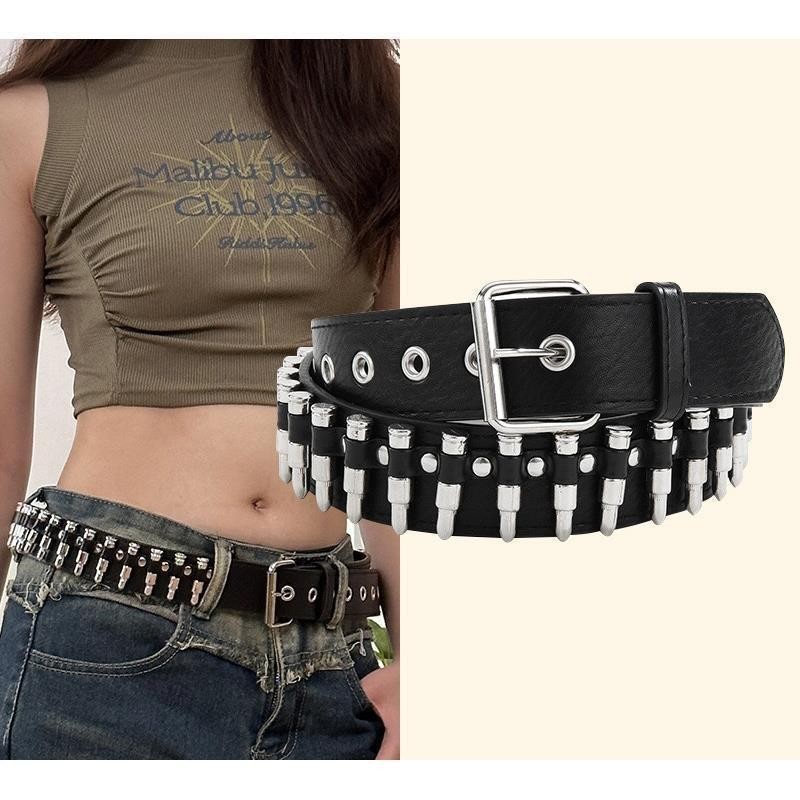 110CM BGS - 483 Gesper Punk Rock White Pin Buckle Belt/Hip Hop Rock Studded Belt/Fashion Wanita Kuli