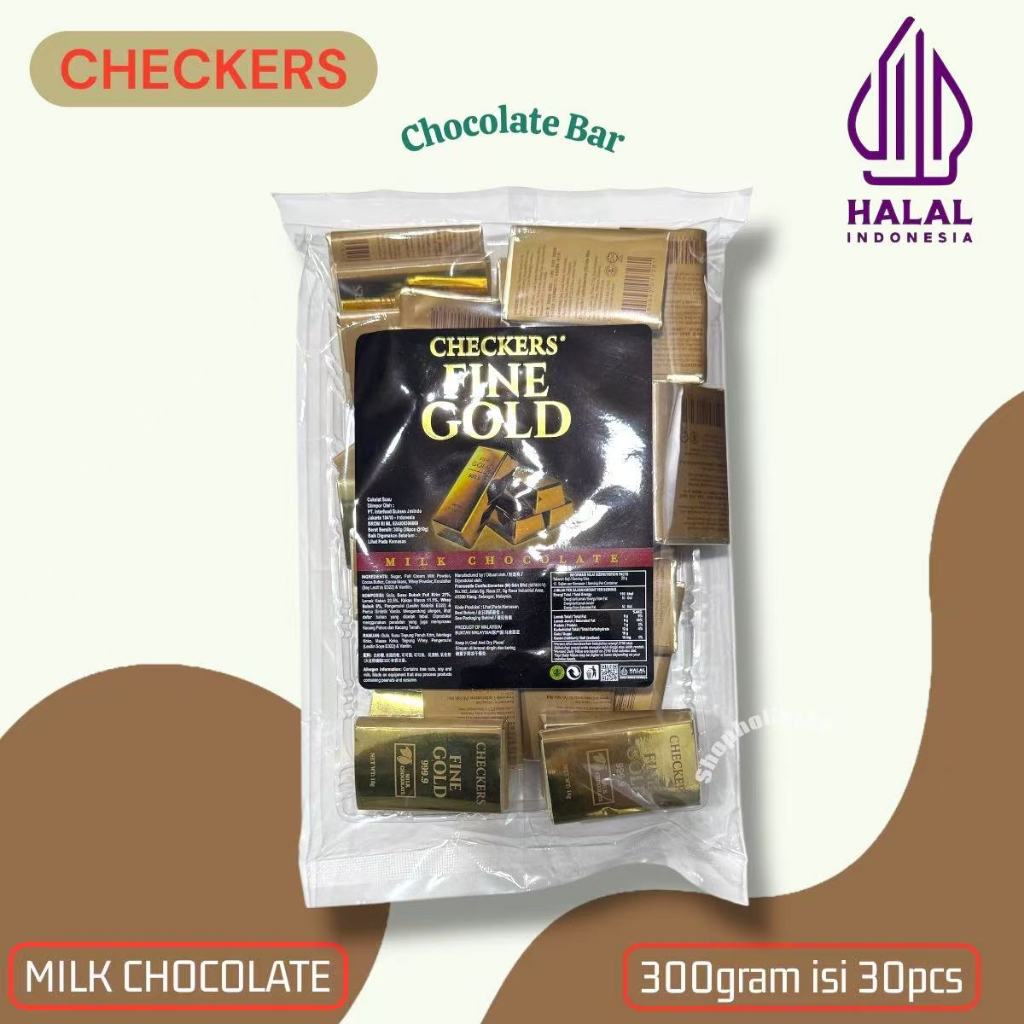 CHECKERS Coklat Fine Gold 300gr Isi 30 Pcs 10gr Coklat Emas Rasa Milk