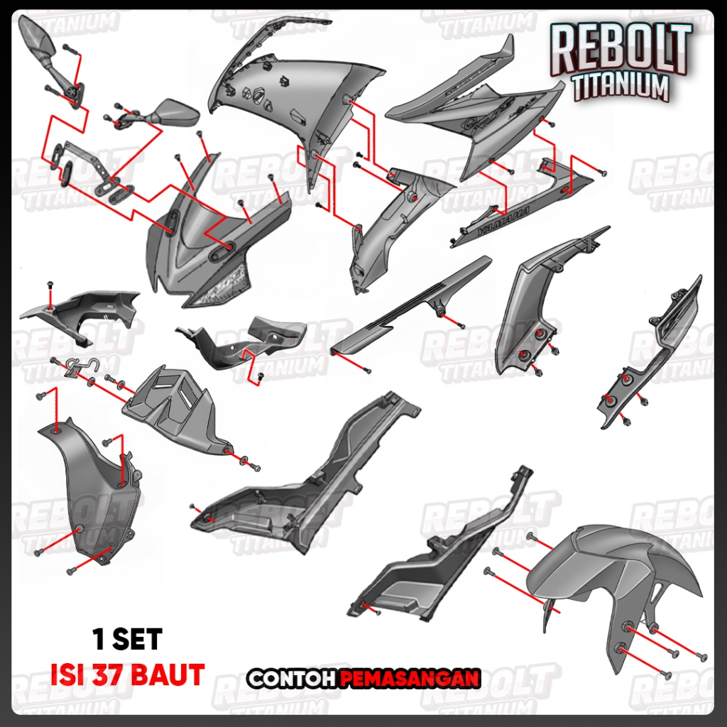 Baut Titanium Full Set Body R15 V3 Grade 5 REBOLT