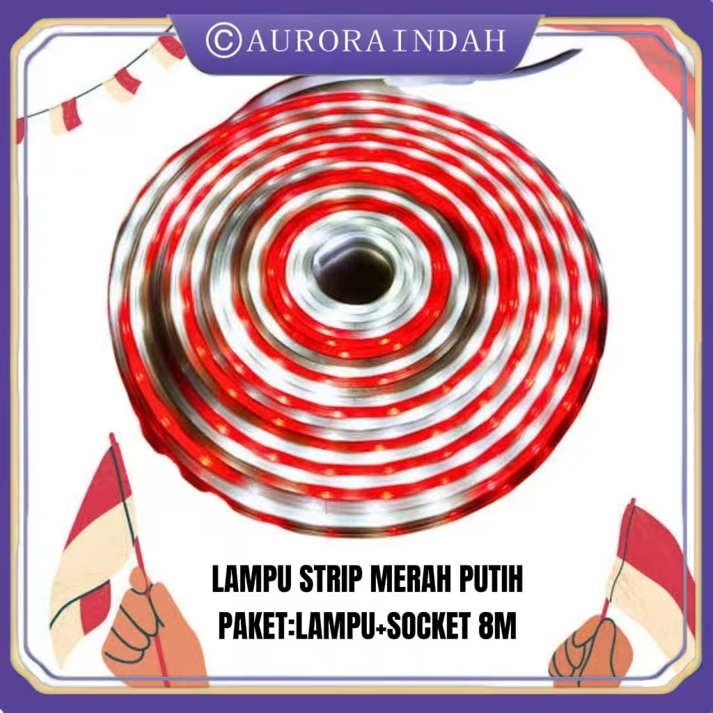 Lampu LED Strip Selang paket merah putih 3528 2835 220V + Adaptor 8M Outdoor Led Strip Agustus Lampu
