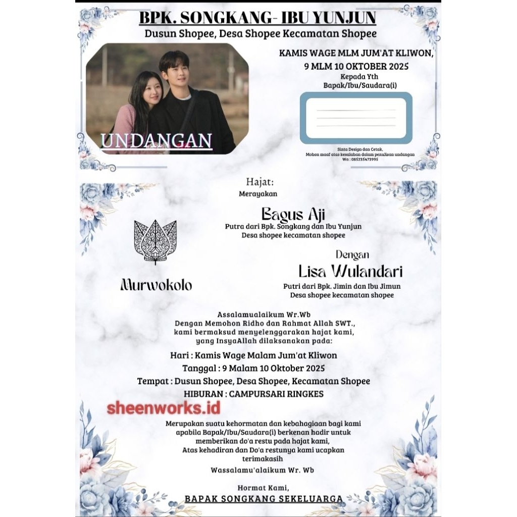 Undangan Ortu/Undangan Hajatan/Undangan free lipat/undangan unik/undangansimple/undangankertas/undan