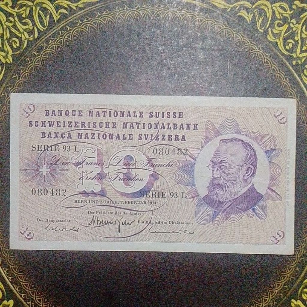 Uang Swiss Switzerland 10 Franc 1974 vf