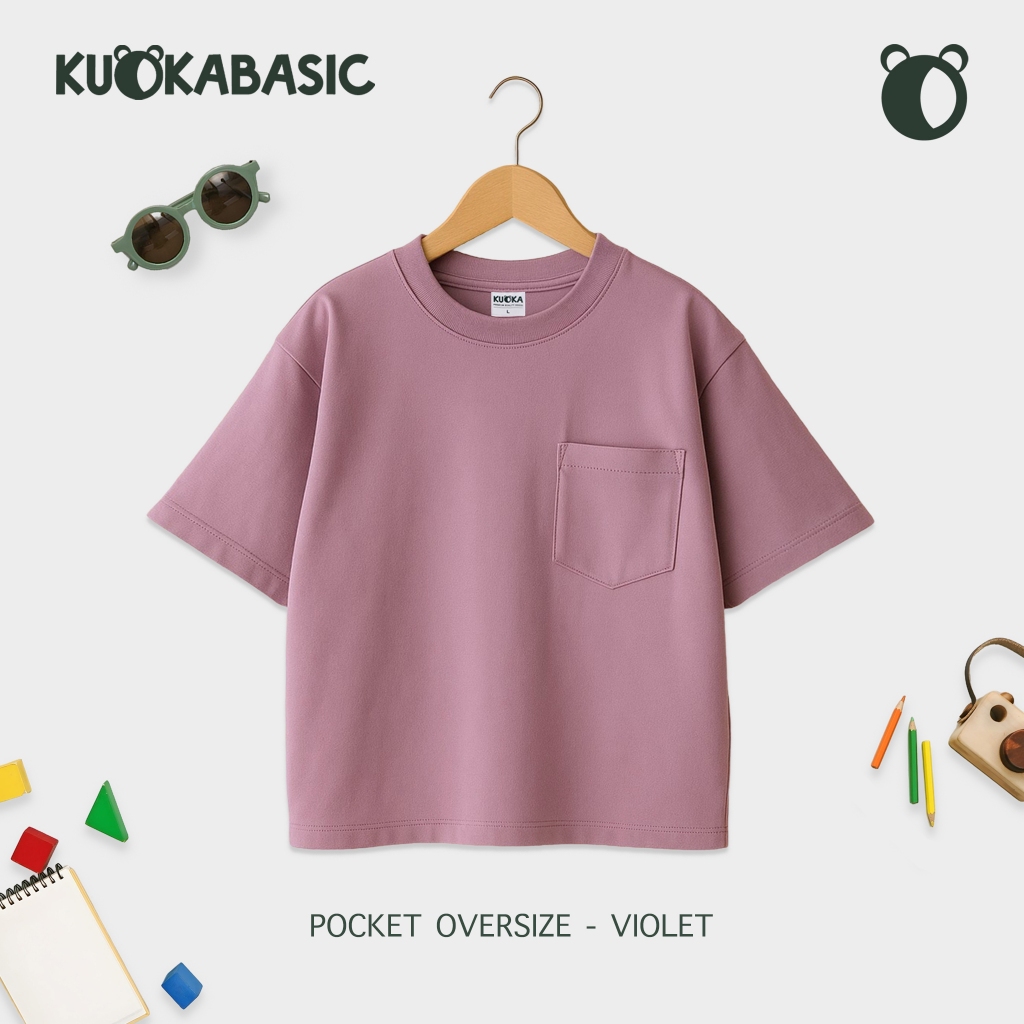 KUOKABASIC Kaos Pocket Anak Oversize Ungu | Kaos Polos Anak Laki Laki Perempuan 24s Usia 1-12 Tahun