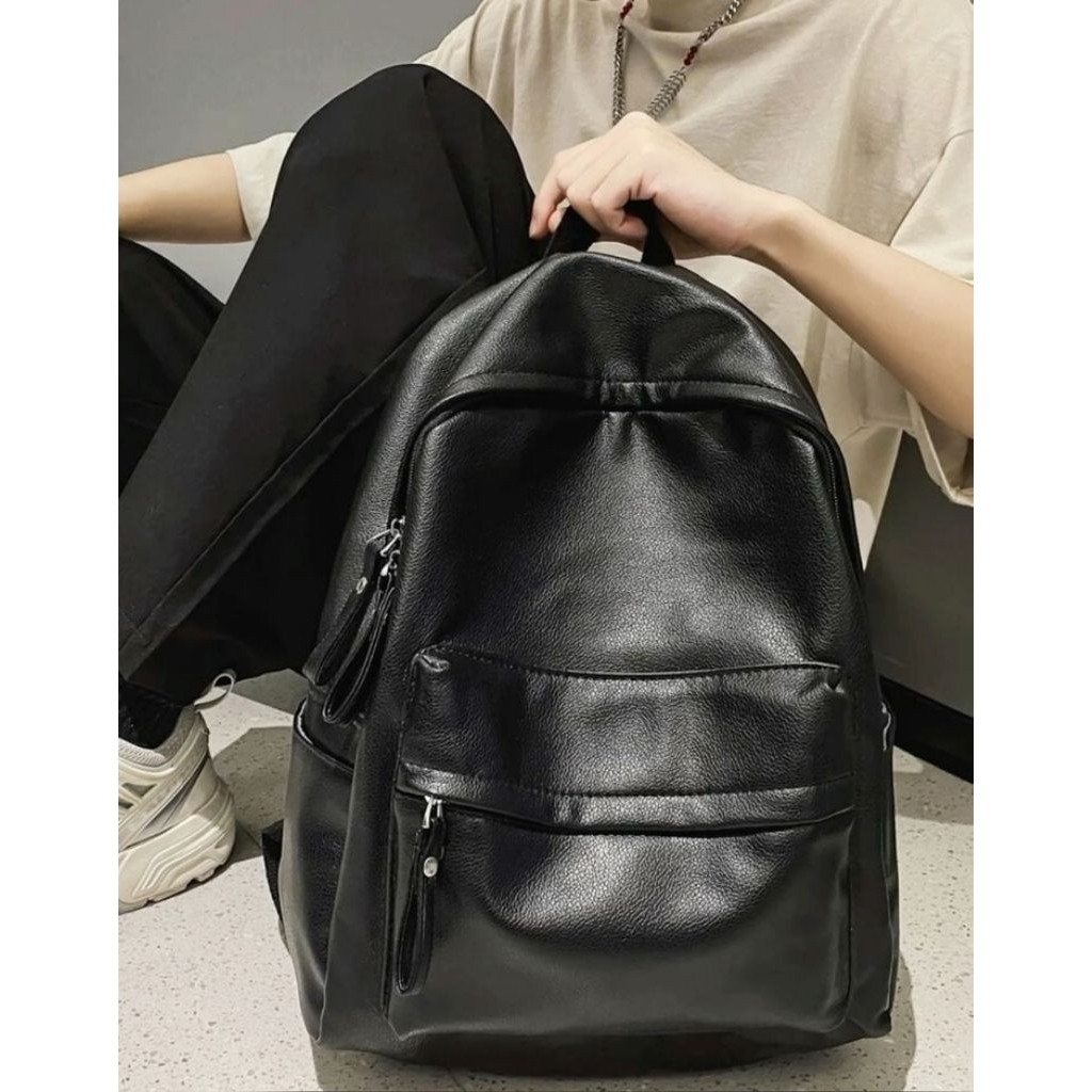 ZAHAIR Tas ransel anak sekolah tas ransel bahan spondof kulit hitam premium slot leptop