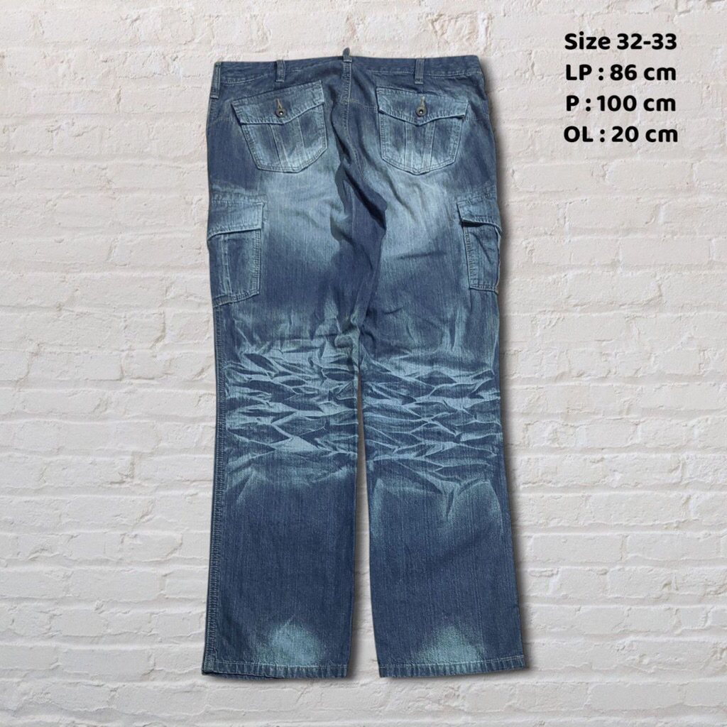 Size 32-33 Celana Panjang Longpants Jeans Cargo Dark Blue Washed Fading Regular Fit Original Second 