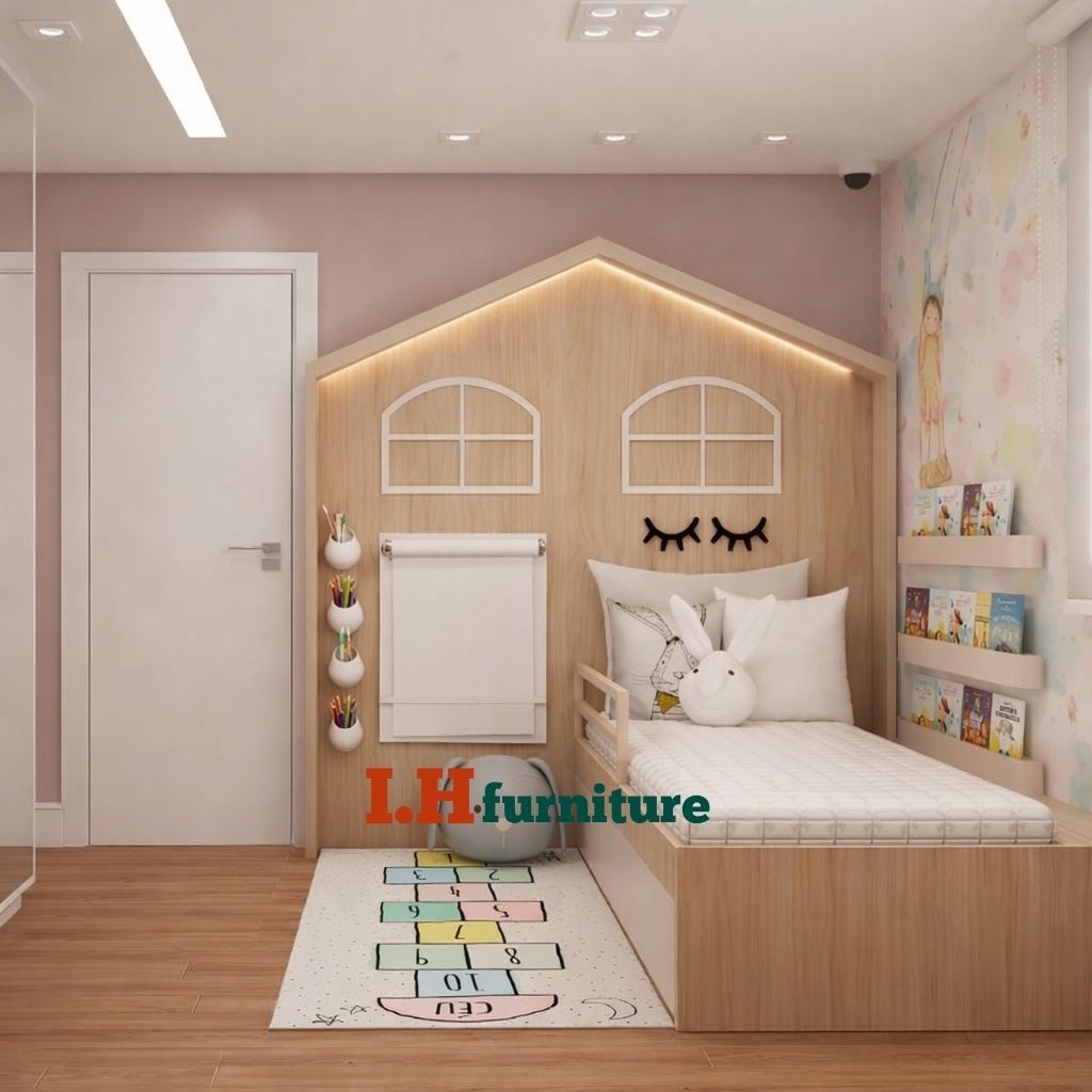 Tempat tidur anak single , tempat tidur anak cewek , divan anak custom