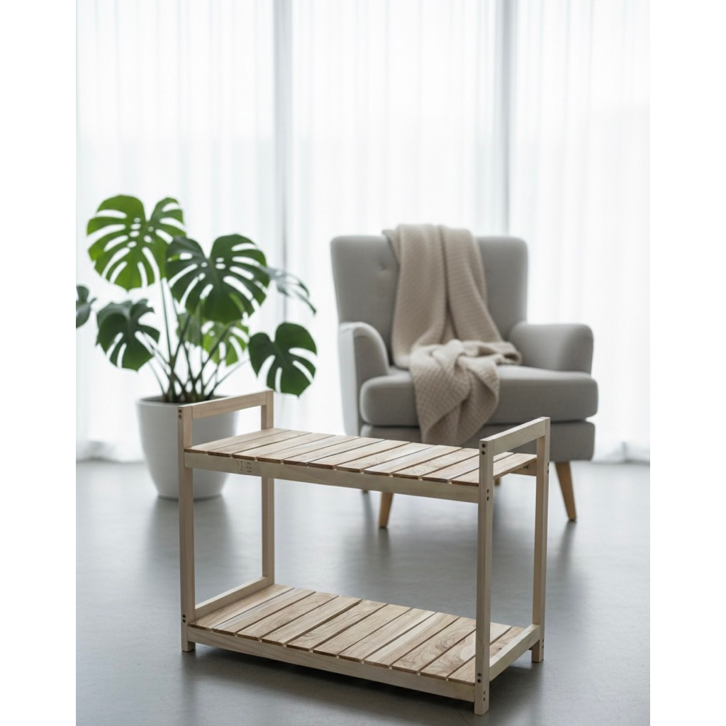 Rak Aquarium 60x30x50 Natural Meja Aquarium Rak Serbaguna 2 Susun