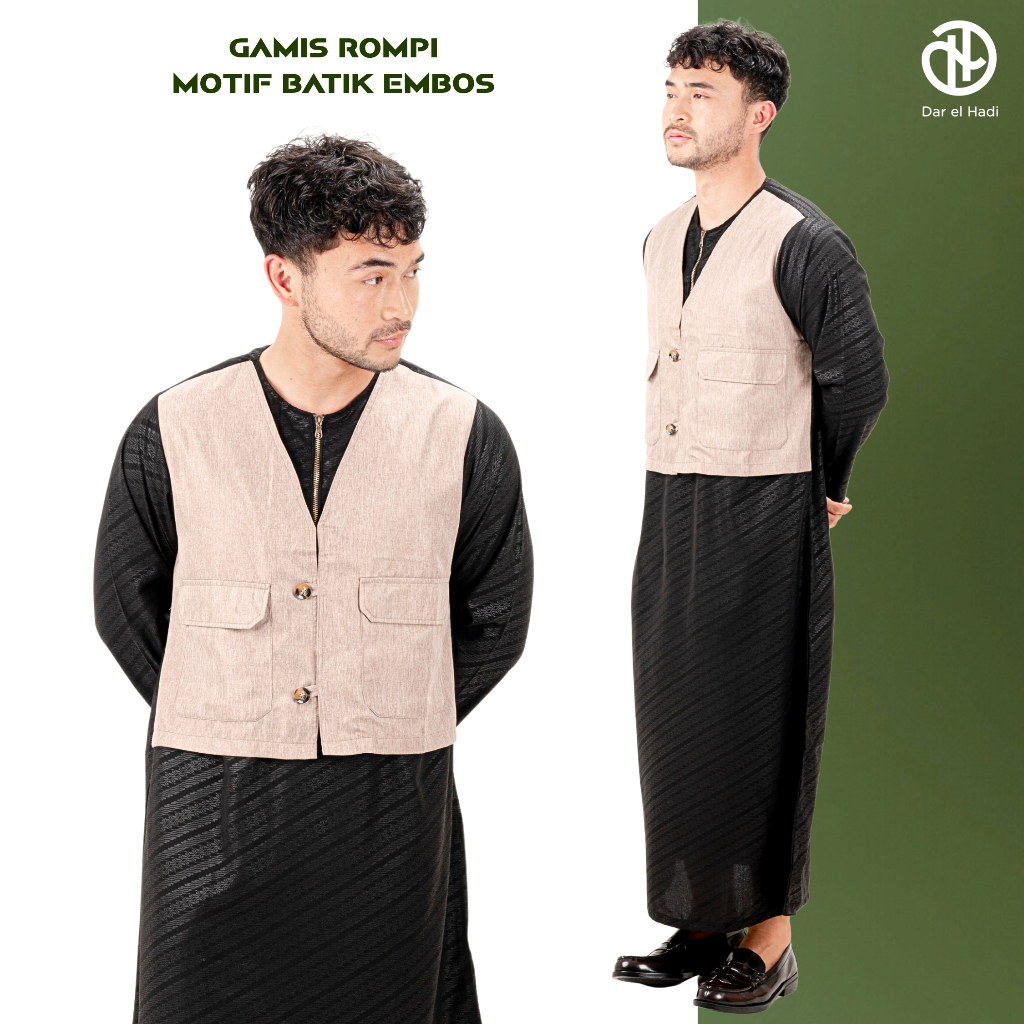 Darelhadi - Gamis Muslim Pria Lengan Panjang Jubah Rompi Embos Terbaru