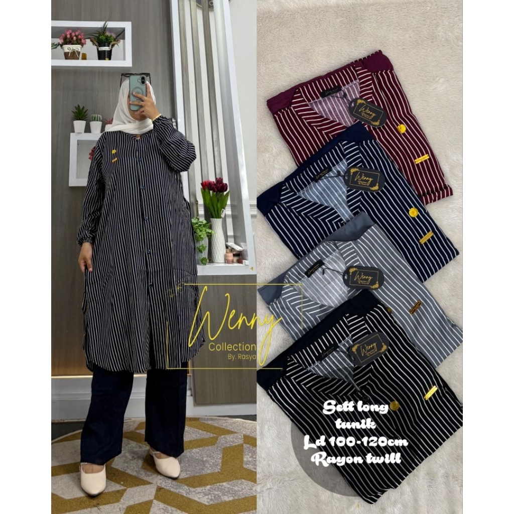 SETELAN LONG TUNIK RAYON TWILL MOTIF SALUR