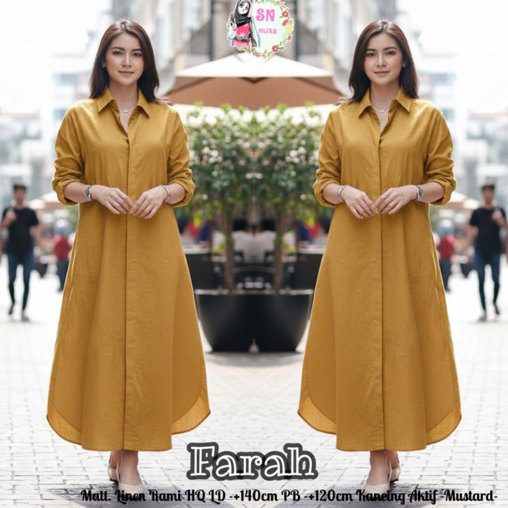 MIDI DRESS SUPER JUMBO KATUN LINEN MOTIF POLOS TERBARU BAJU DRESS LENGAN PANJANG KANCING AKTIF LD 14