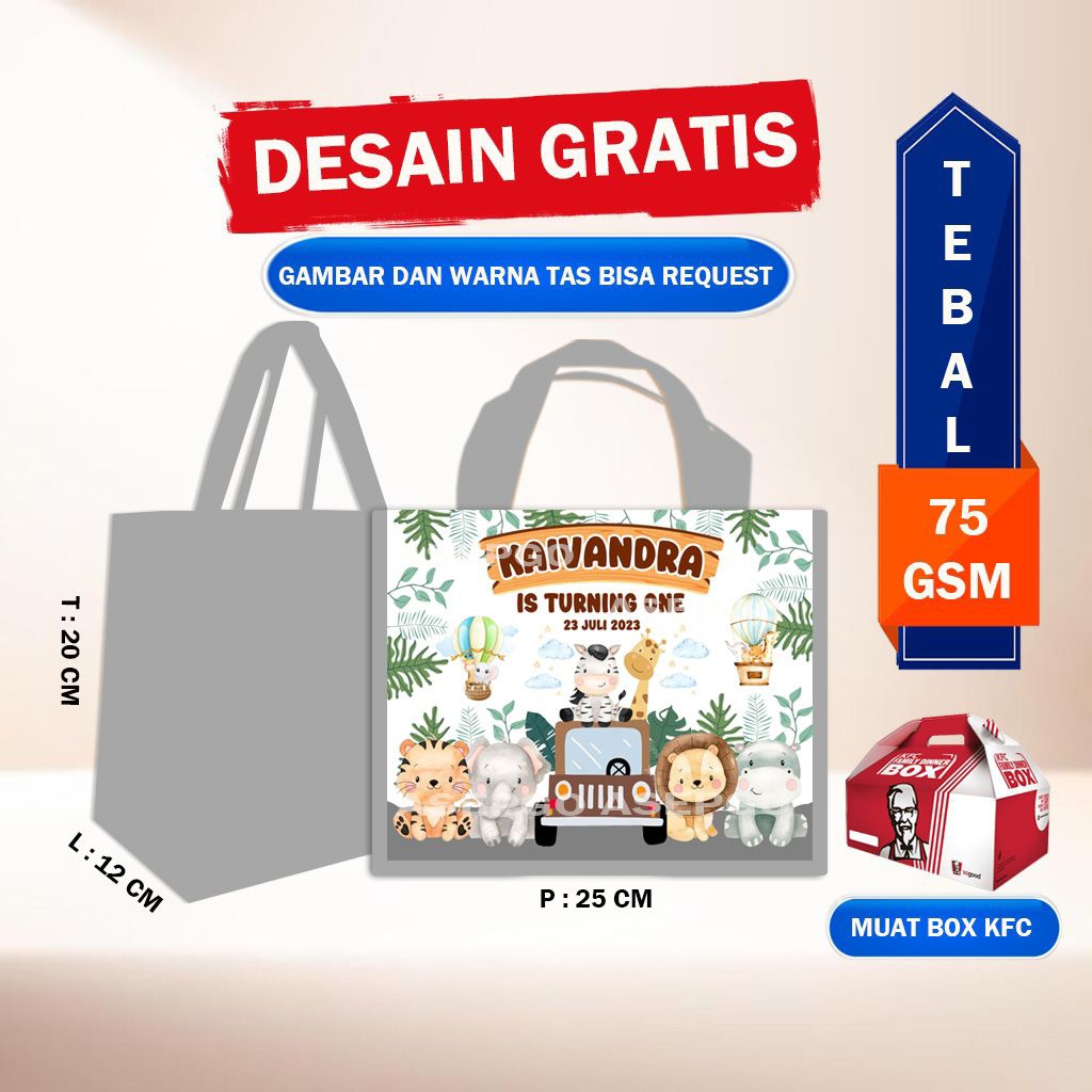 souvenir tas ultah cute/tas ulang tahun animal/tas ultah custom