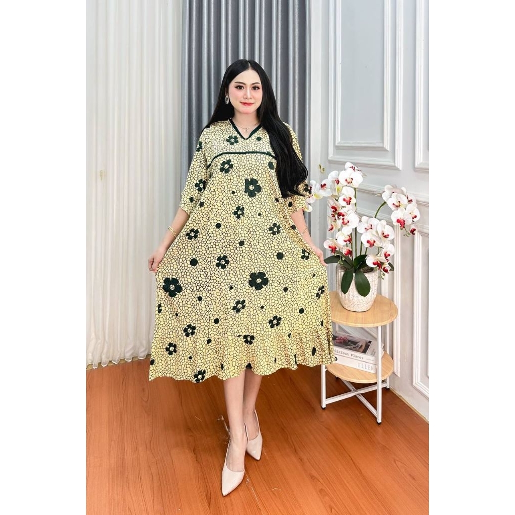 Daster Wanita Motif Bunga Daisy Premium – Dress Santai Elegan