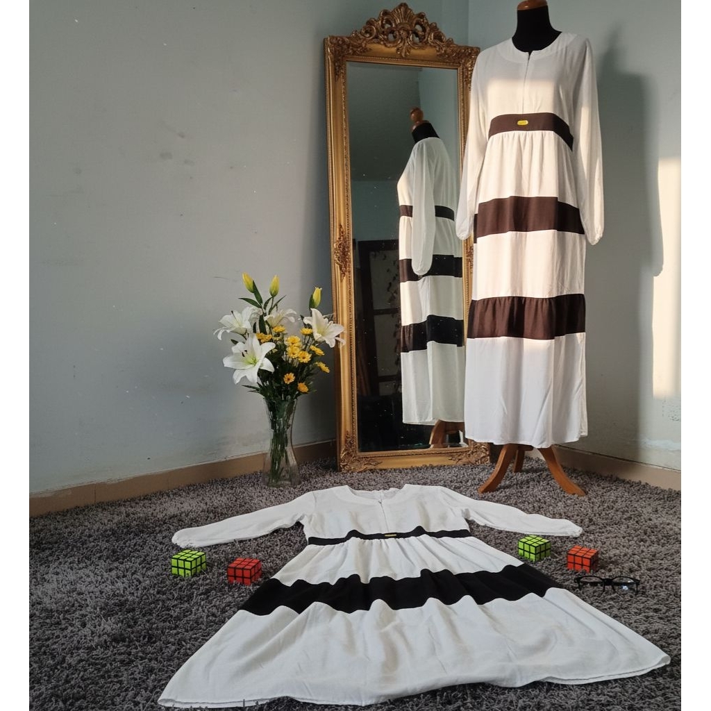 Gamis bermotif Rempel Susun/Gamis Dewasa Terbaru / Dress Terbaru