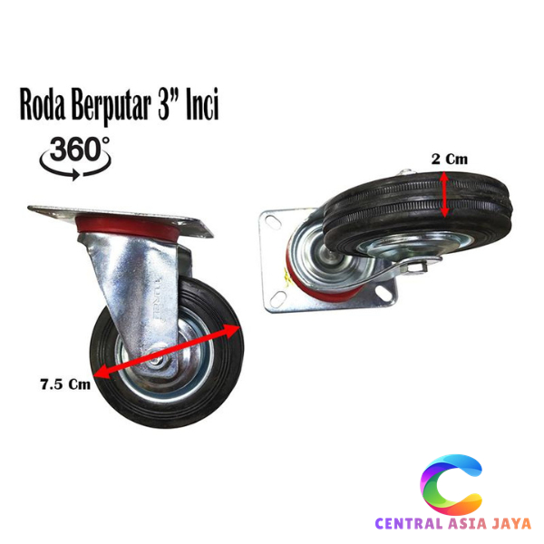 PROMO GROSIR Roda Etalase 3 inch / Roda Trolley Troli Ban Hunter 3" Inci / Roda Karet Hitam Hidup Be