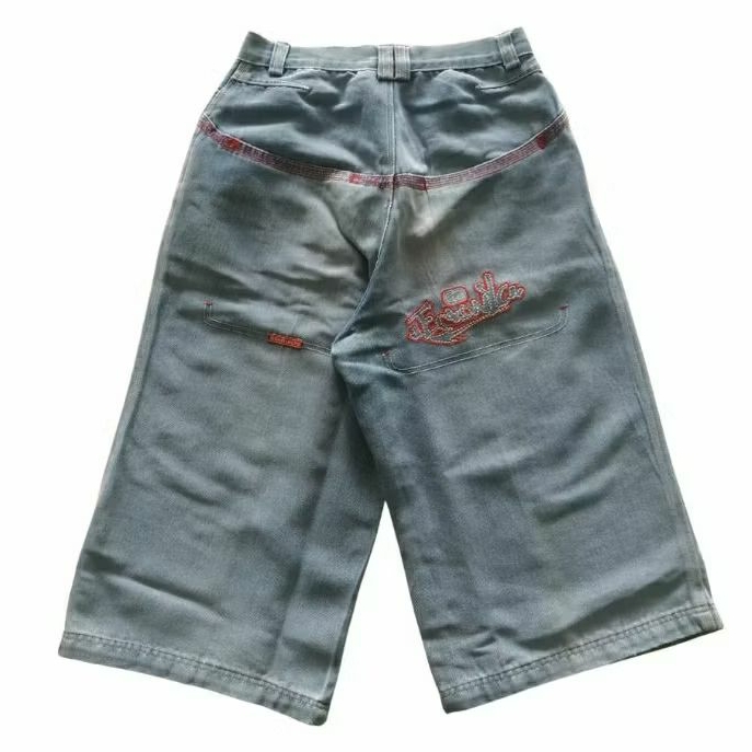 Celana Jorts ECKO UNLTD Streetwear Y2K Jeans Pria White Blue