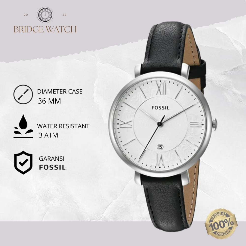 Jam Tangan Fossil Wanita Jacqueline ES3972 Kulit Hitam Slim Casual Original