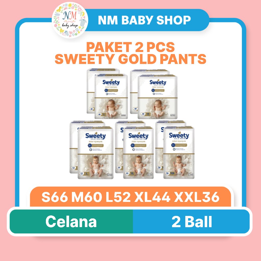 SWEETY GOLD PANTS PAKET 2 BALL S66 M60 L52 XL44 XXL36 POPOK CELANA S66 M60 L52 XL44 XXL36 PPKS NM