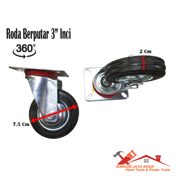 PROMO GROSIR Roda Etalase 3 inch / Roda Trolley Troli Ban Hunter 3" Inci / Roda Karet Hitam Hidup Be
