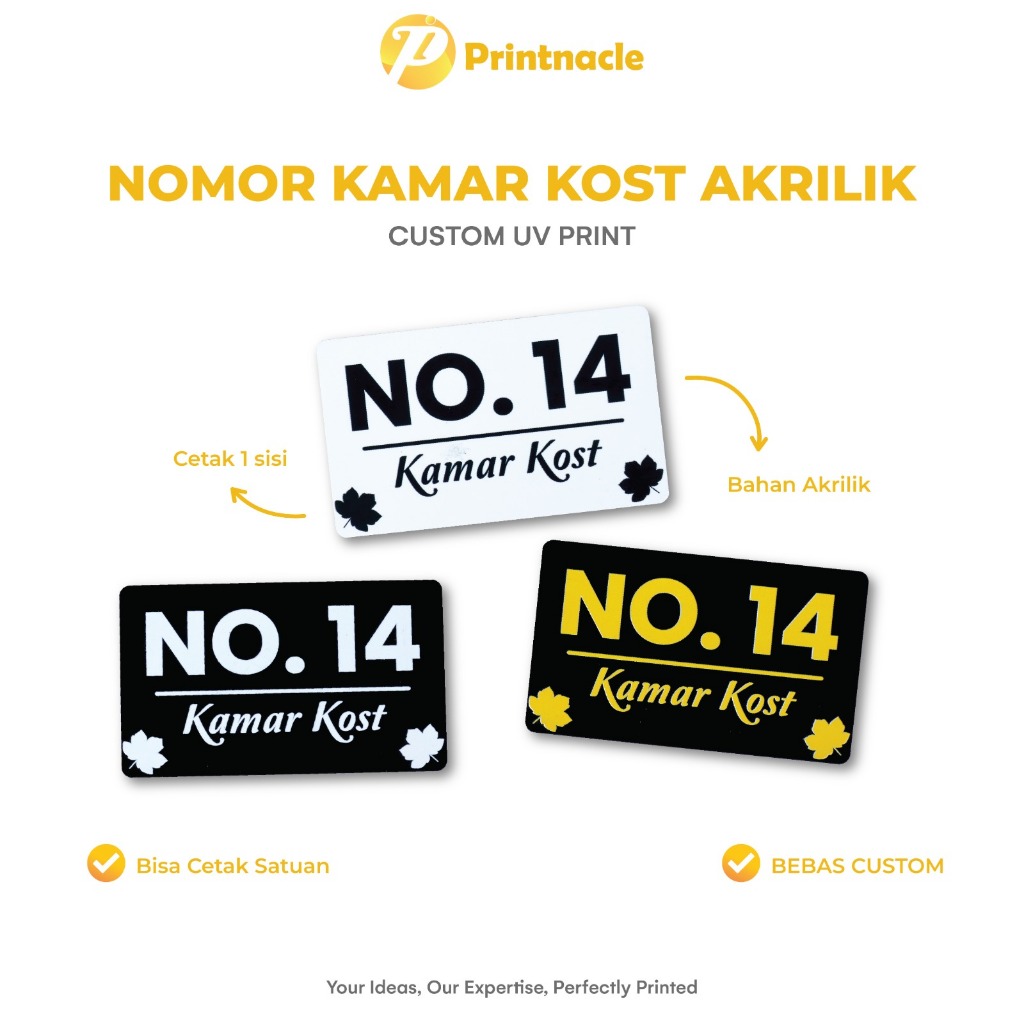 Nomor Kamar Kost Akrilik Custom UV Print | Plat Nomor Kamar Kost Minimalis
