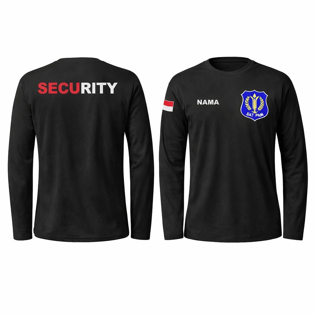 Kaos Tshirt Baju Murah Combed 30 Distro LENGAN PANJANG Merah Putih Satpam Logo Gratis Nama Security 