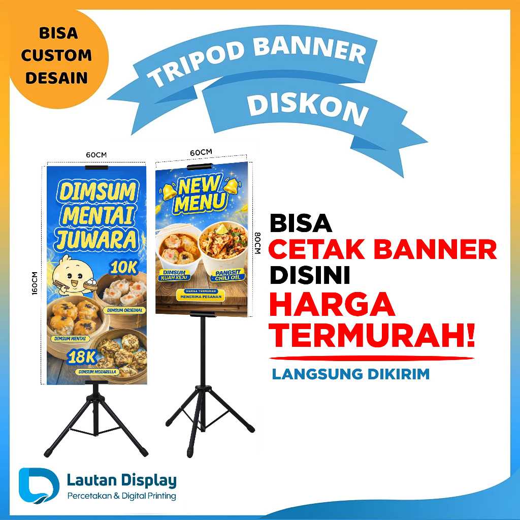 Display Tripod Banner Hitam Tripod Banner Dua sisi Tripod Stand Banner