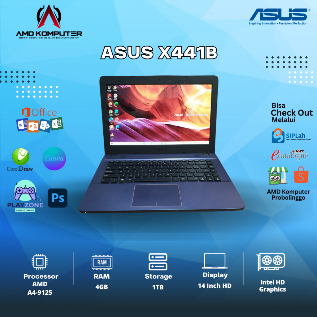 LAPTOP ASUS X441BA AMD A9-9425 - RAM 8GB - SSD 256GB - 14 INCH