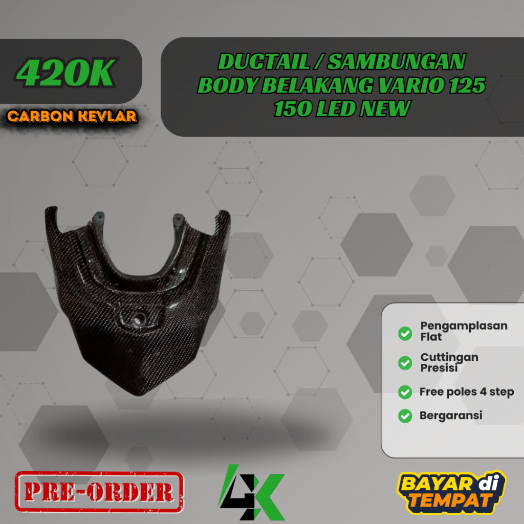Ducktail Ductail / Sambungan Body Belakang Vario 125 150 Led New Carbon Kevlar Karbon Fiber