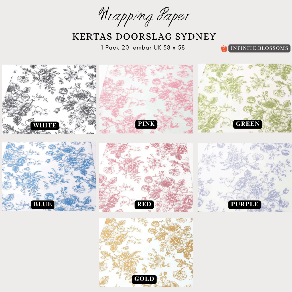 20 Lembar - Cellophane Sydney Doorslag Flower Wrapping | Kertas Buket Bunga Motif Bunga Pembungkus K