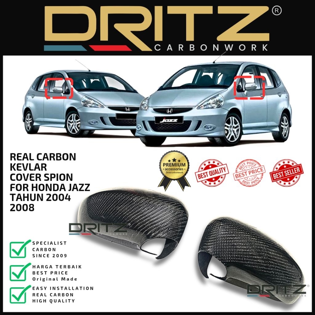 High Quality Asli Carbon Kevlar Cover Spion Honda Jazz GD3 2003 2008 karbon exterior karbon Fibre Fi