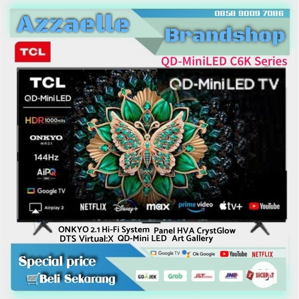 TCL 55C6K QD-MiniLED 4K UHD Smart Google Digital HDR Tv  Dolby Vision Onkyo Audio 2.1Ch 144Hz