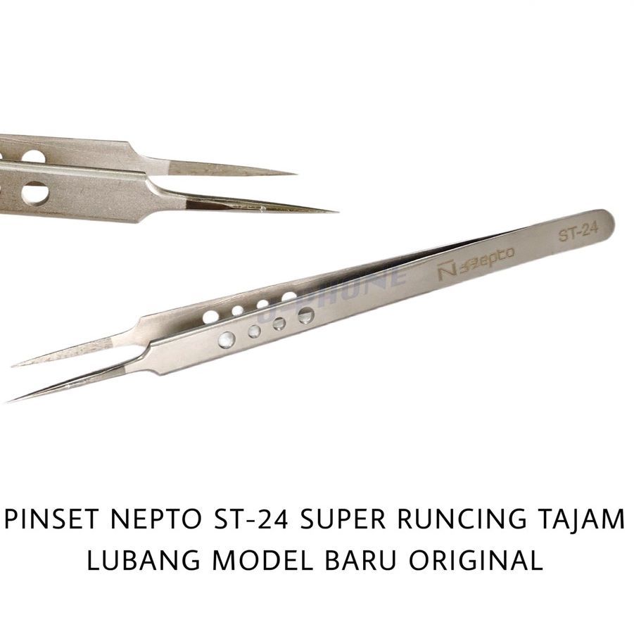 Pinset Nepto ST-24 Super runcing tajam Lubang Model baru Lurus panjang Original