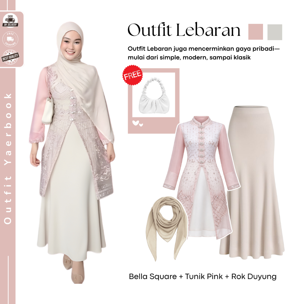 Keyra 4 In One Set Ootd Kondangan Wanita Kekinian Atasan ( Bella Square + Tunik Brukat + Rok Duyung 