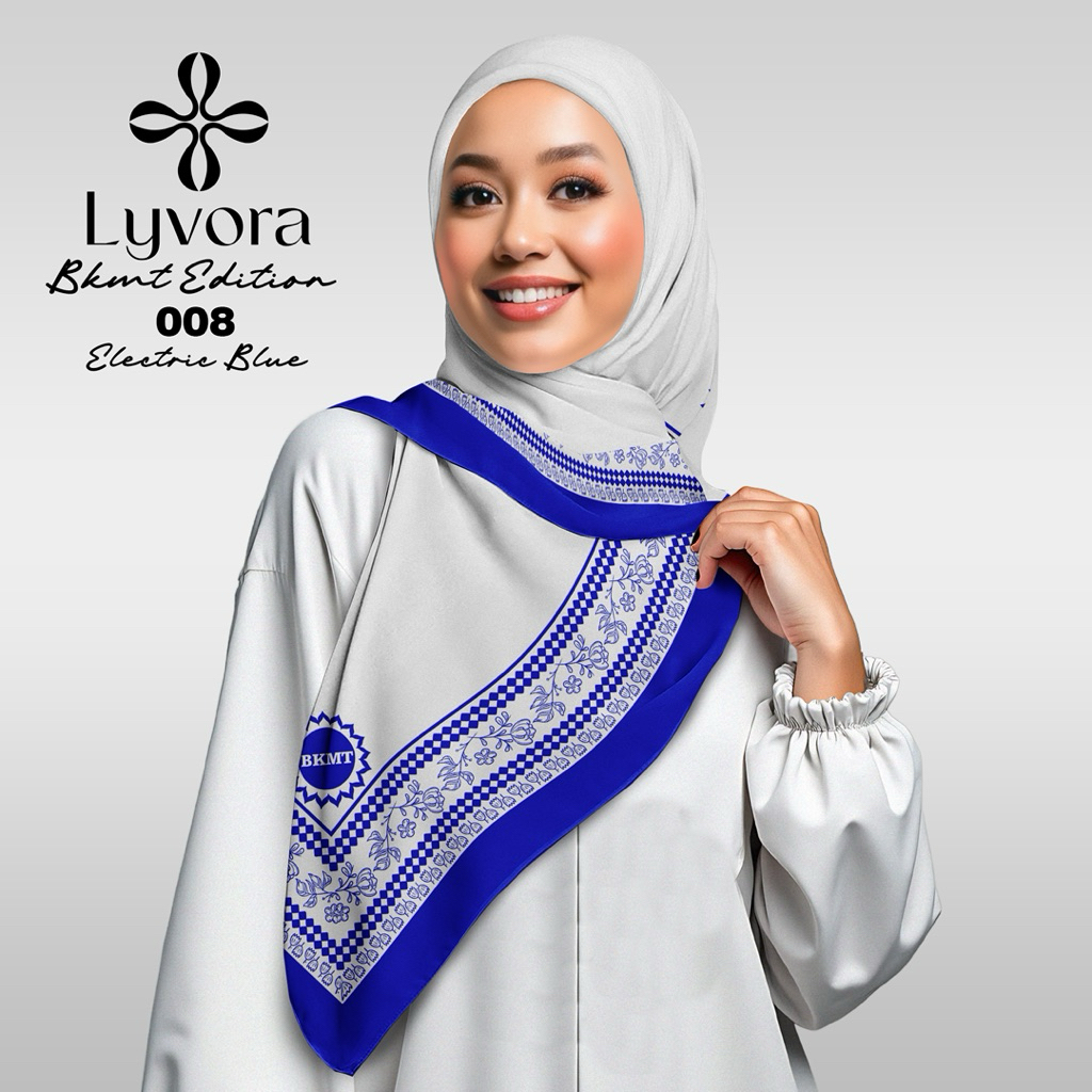 Jilbab BKMT - 008 Putih - Hijab Voal Premium Lyvora - Segi Empat Adem, Laser Cut, Zipper Bag