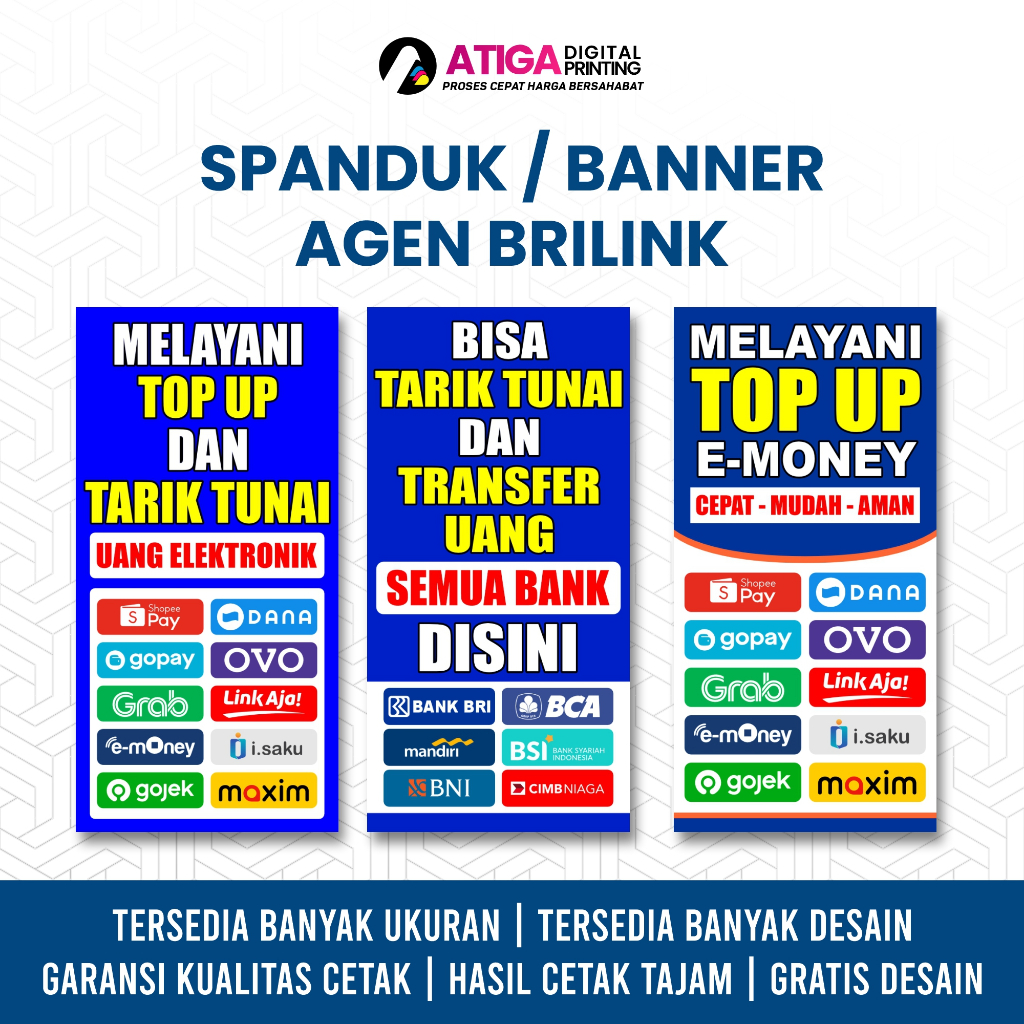 Spanduk Banner Mini ATM Bisa Tarik Tunai | Spanduk Topup E-Wallet Custom