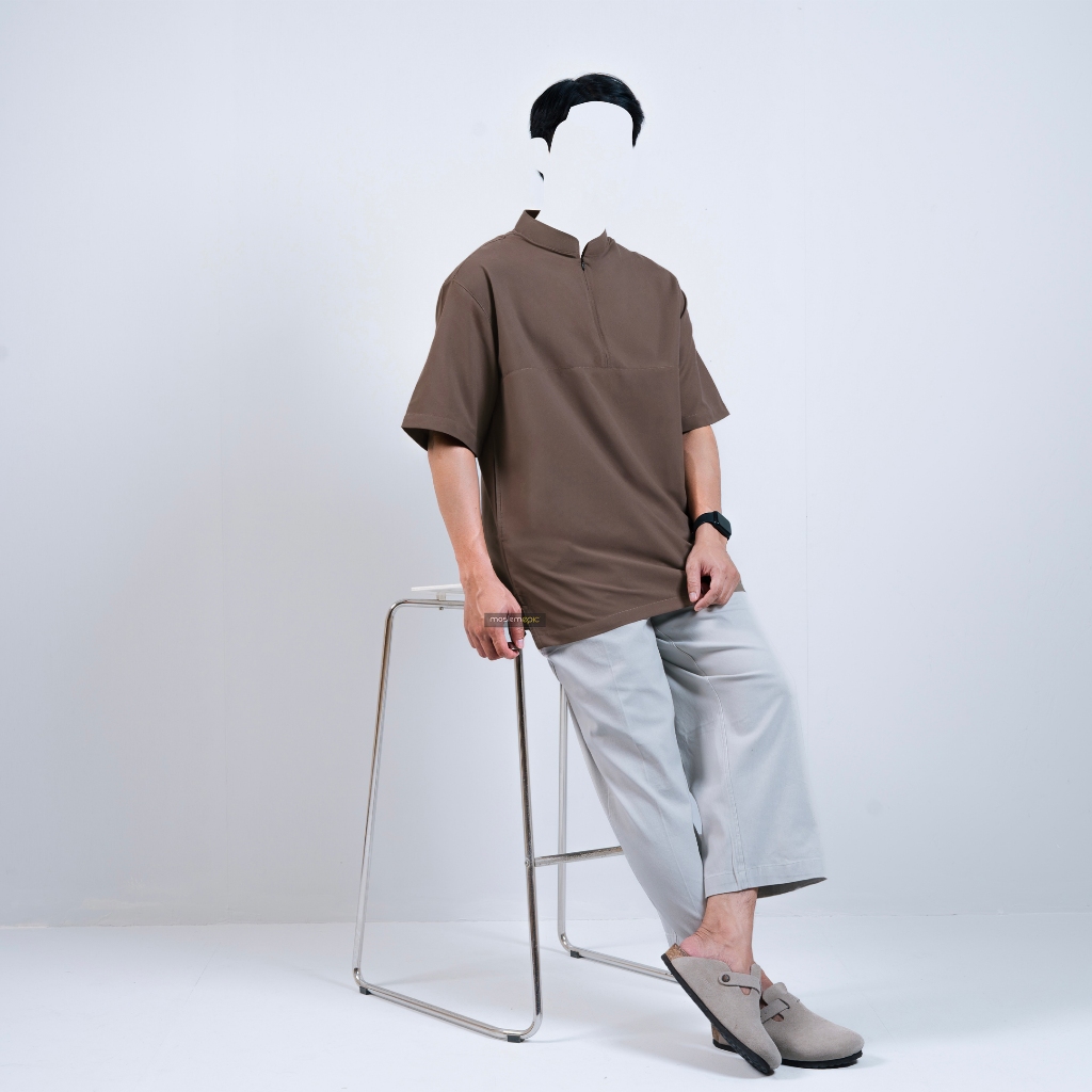 cuci gudang kurta elzain [light weight] - oversized kurta with hidden half zip / koko kurta oversize