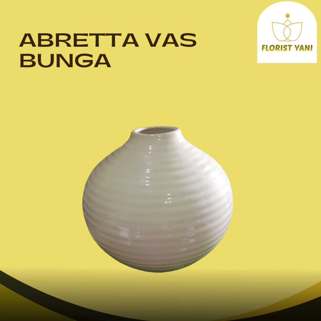 VAS BUNGA PUTIH KERAMIK AMBRETTA TENGAH BULAT