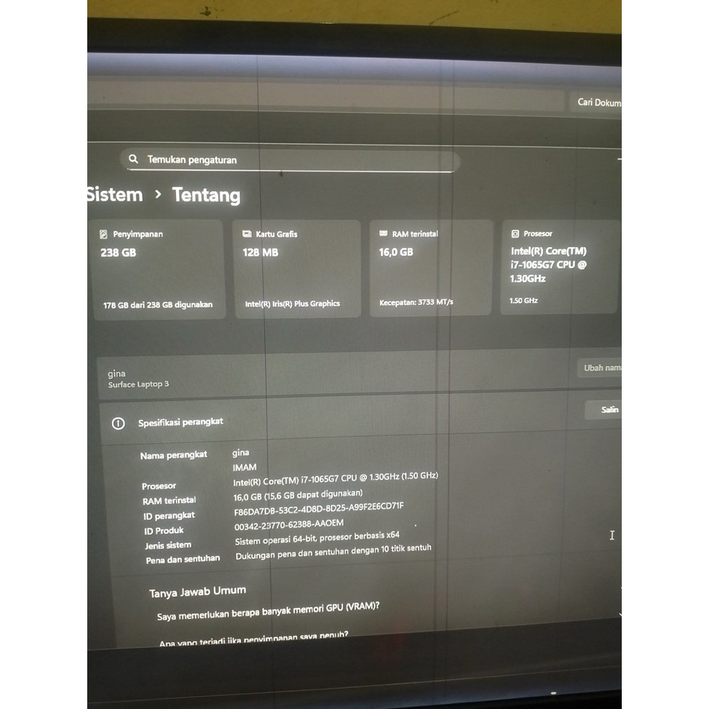 Motherboard laptop microsoft surface 3 i7 gen 10