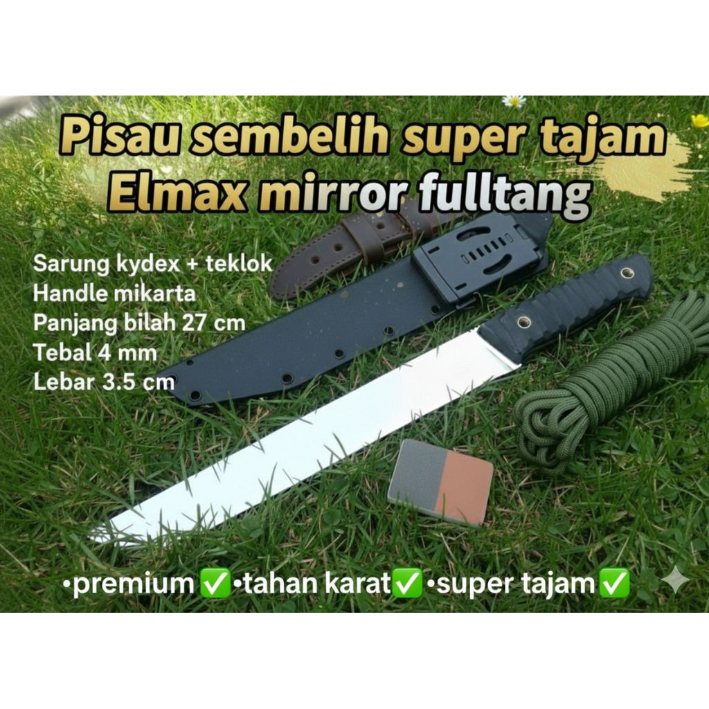 pisau sembelih premium Elmax sarung kydex handle mikarta super tajam siap pakai