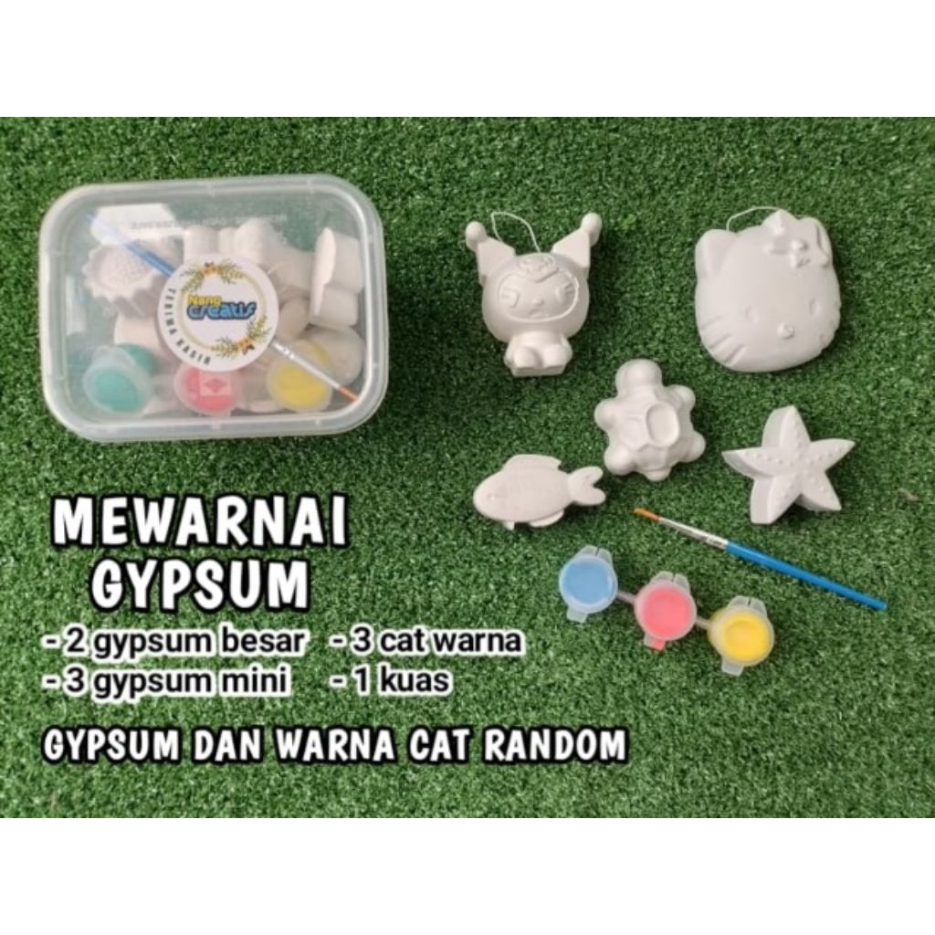 Set Mewarnai Patung Gypsum Anak dengan Cat Warna dan Kuas
