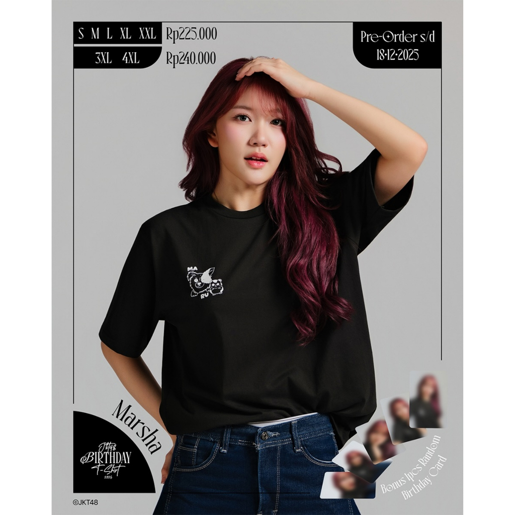 Kaos JKT48 Birthday T-Shirt Marsha Lenathea 2026 Free Stiker/PC - Hitam