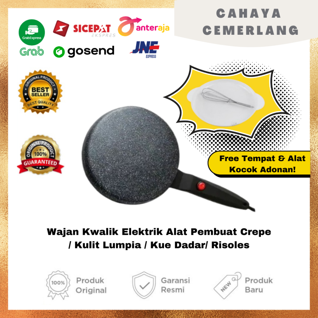 Wajan Kwalik Elektrik Alat Pembuat Crepe / Kulit Lumpia / Kue Dadar/ Risoles (Bonus Tempat & Alat Ko