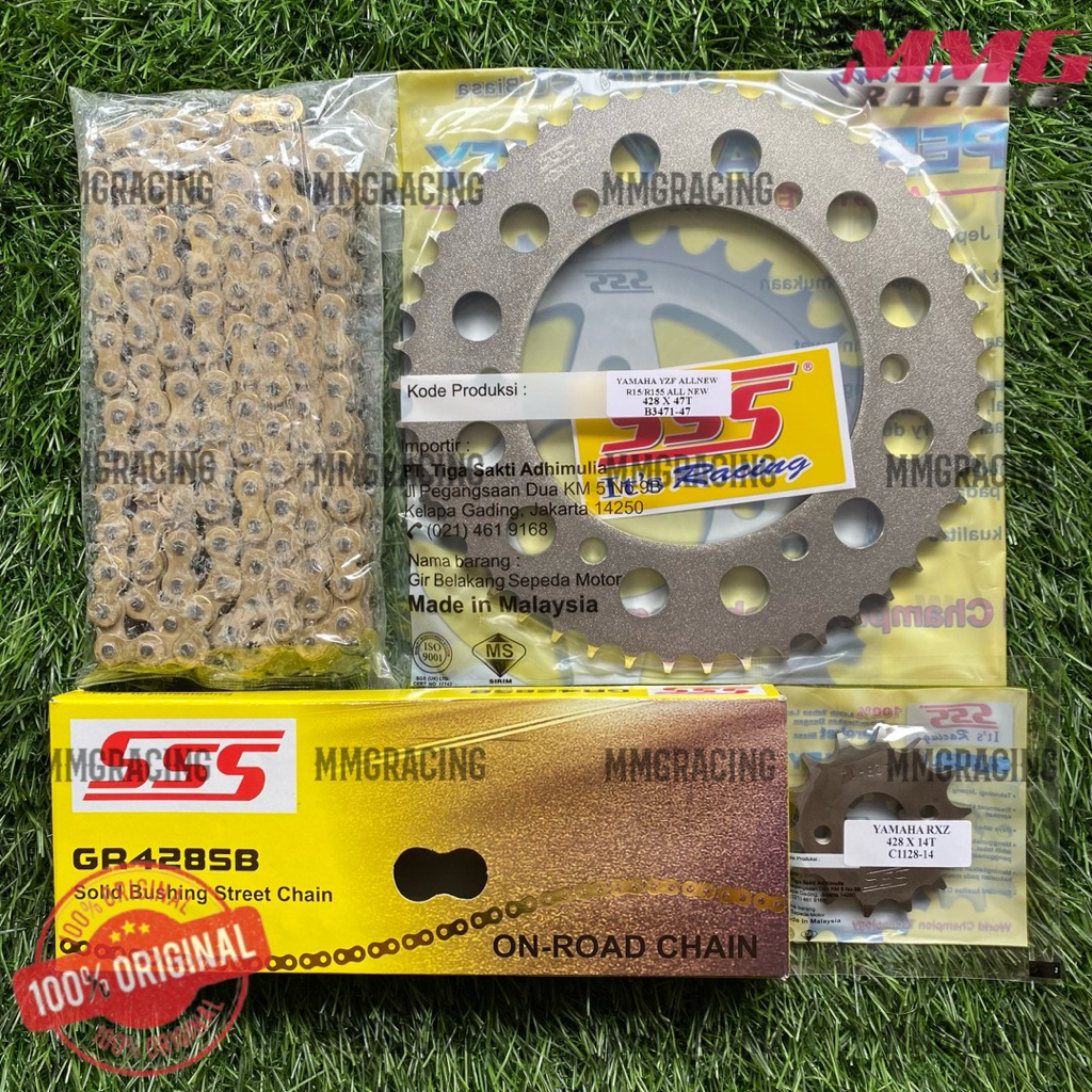 Original Gear SSS Set 428 + Rantai SSS 428 SB untuk motor R15V3, R15V4, VIXION R155, MT15, XSR 155