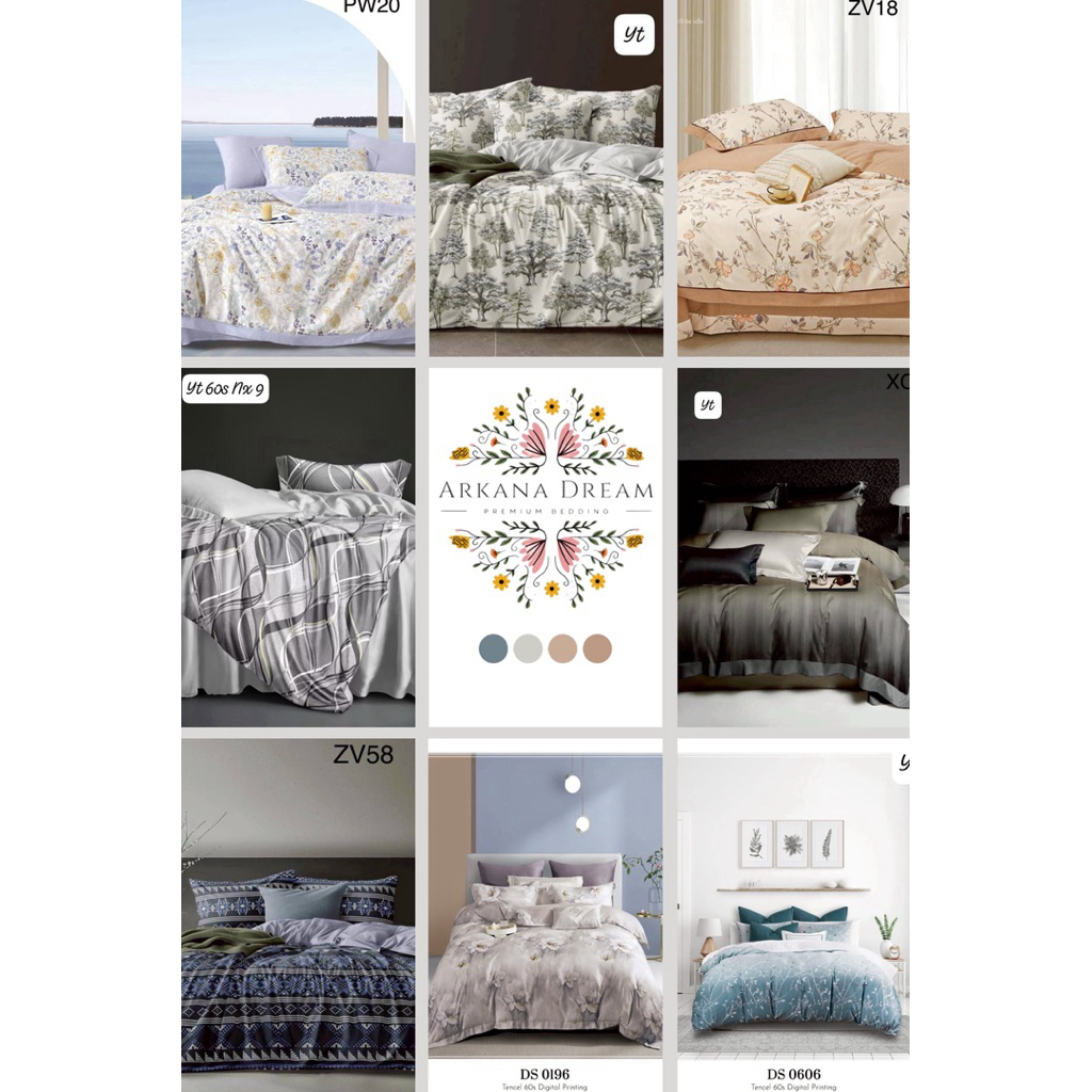 Bed Cover Set Sutra Tencel 60s/ bamboo Motif Organik (FRER KARET ANTI GESER)