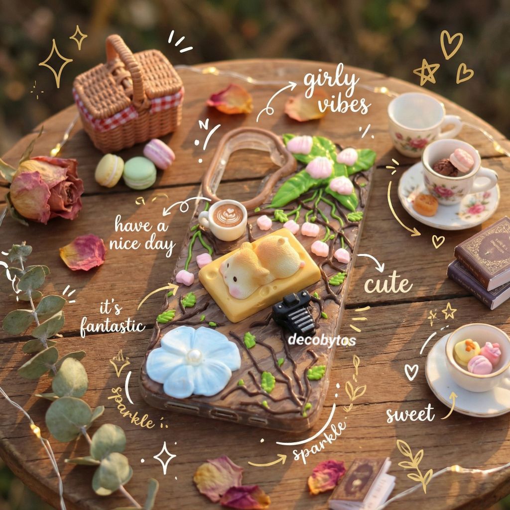 (decobytos) PRE-ORDER Decoden Phone Case Casing “Forest Hamster Picnic” For All Type HP Handmade Dec