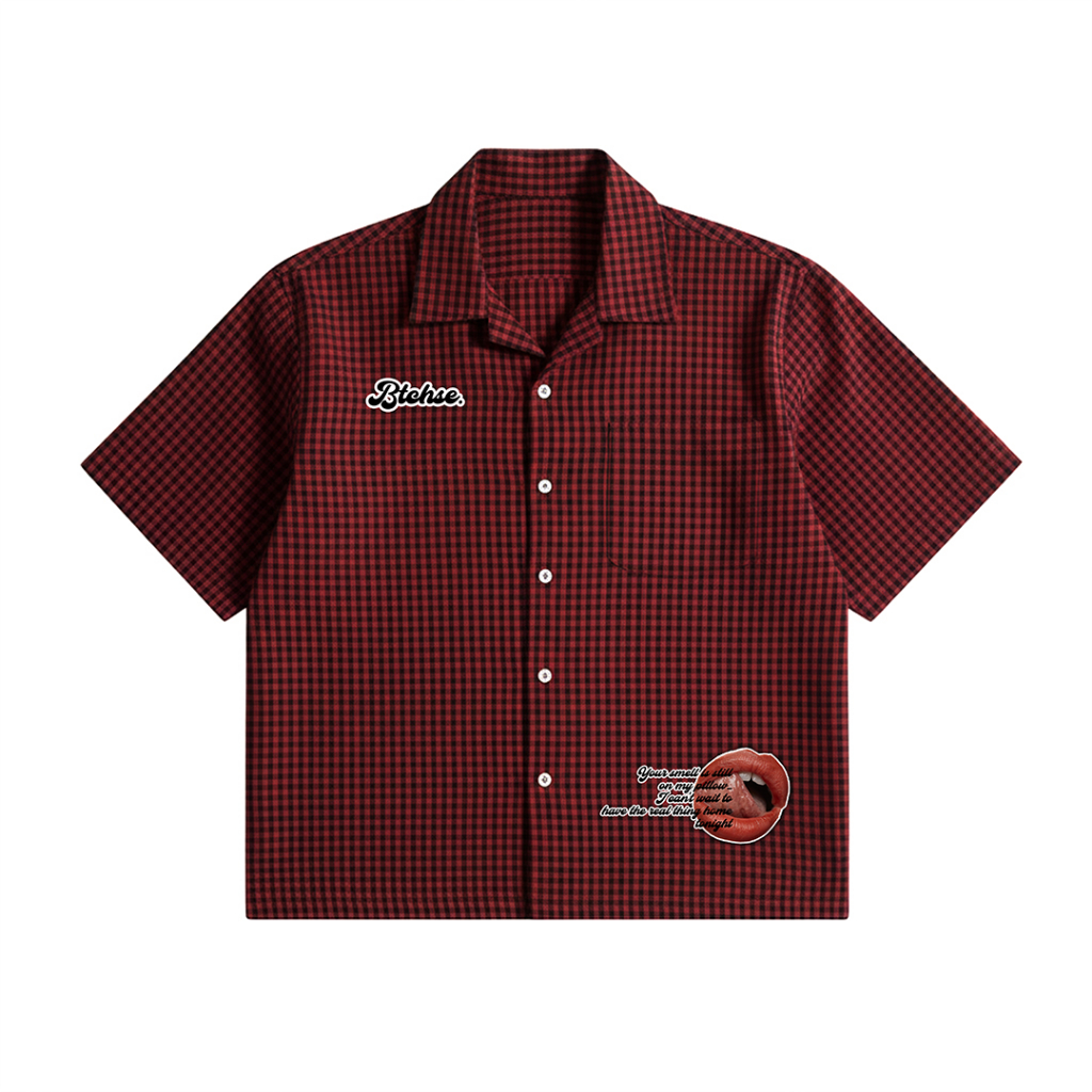 BTCHS - Kemeja Tartan Kotak-kotak Merah Hitam Pendek Boxy Skena Kalcer