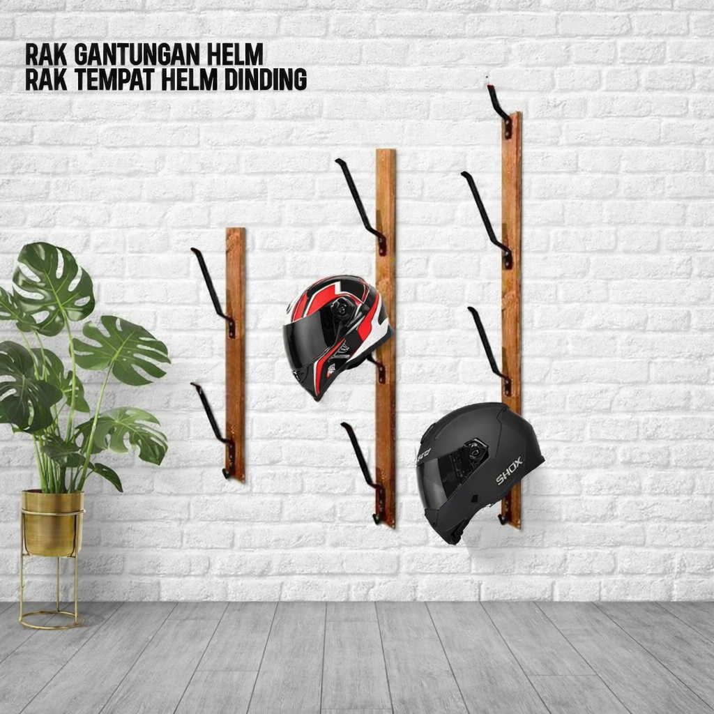 Rak Helm Gantung 3 Susun Kayu Minimalis Modern Gantungan Helm Hemat Tempat